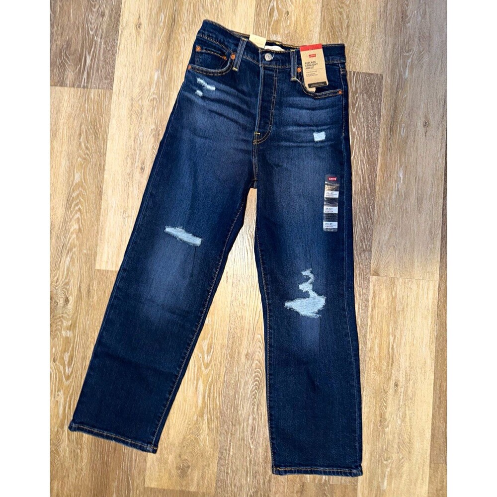 Levi's Women’s Straight Ankle Jeans 26x27 Blue Dark Wash Distressed SKU-#22